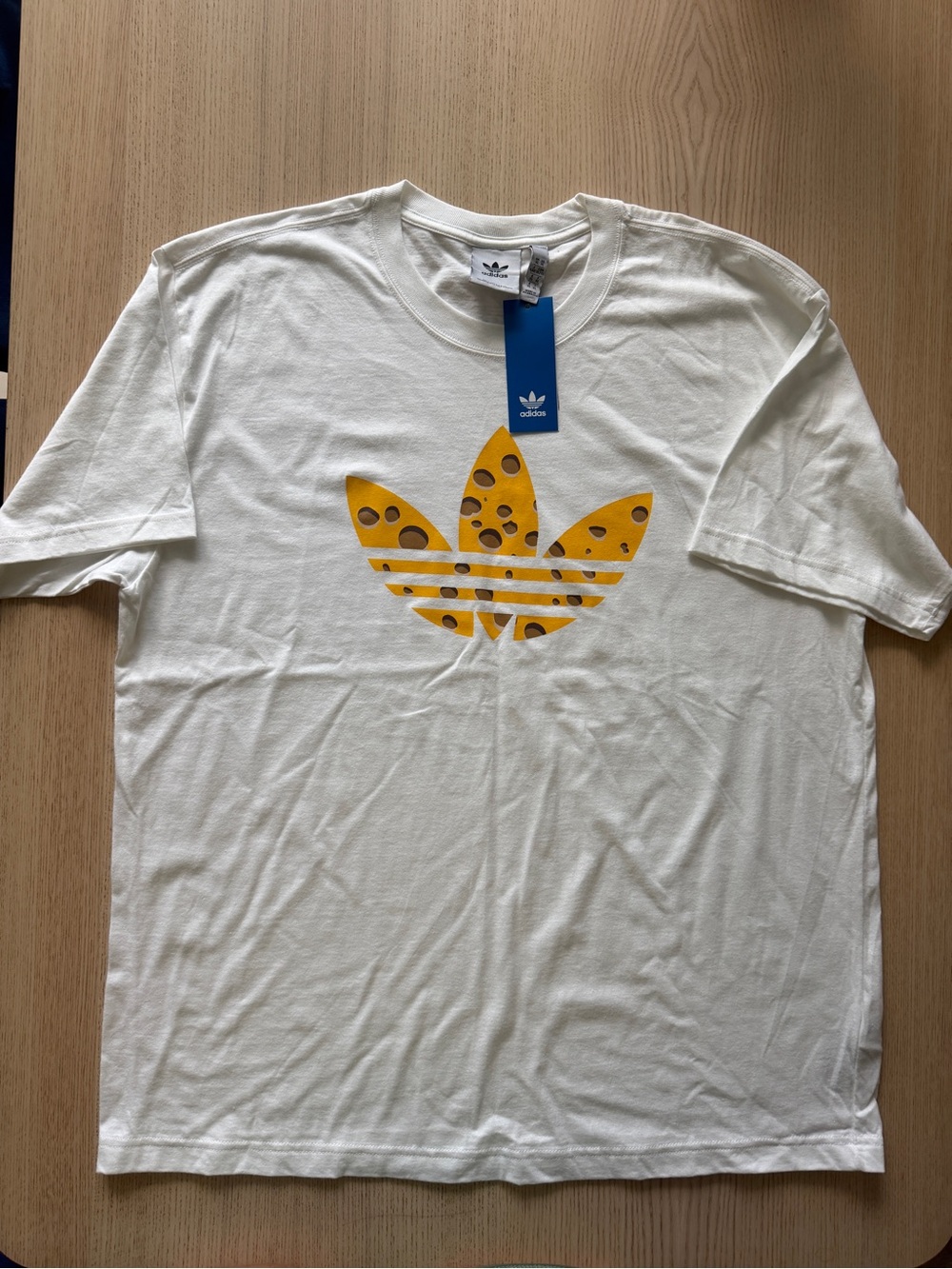 Adidas “Cheese” Trefoil T-shirt 100% Cotton Mens XL New